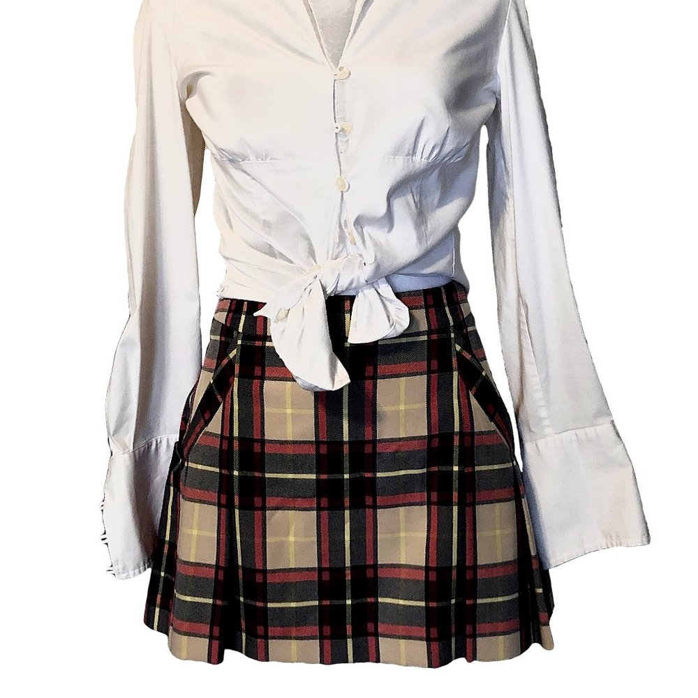 Designer - Vera Wang Princess NWOT sz9 Blue Tan Red Plad Pleated Mini Skirt